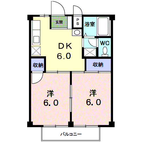 Planta 2DK de シティハイツ宮前