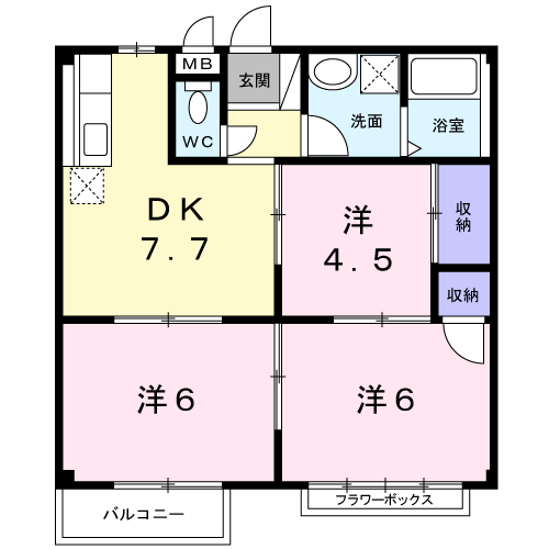 Planta 3DK de ハイツカオル