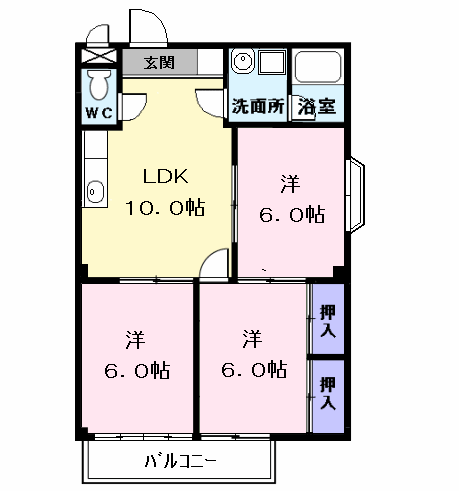 Planta 3LDK de レジデンス中花