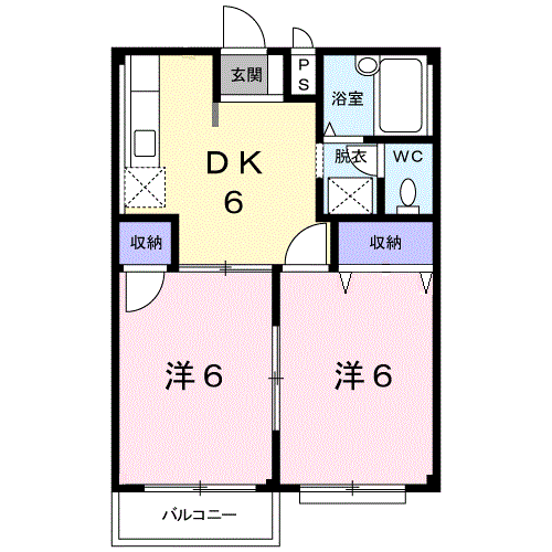 Planta 2DK de ファミーユ美崎Ｂ