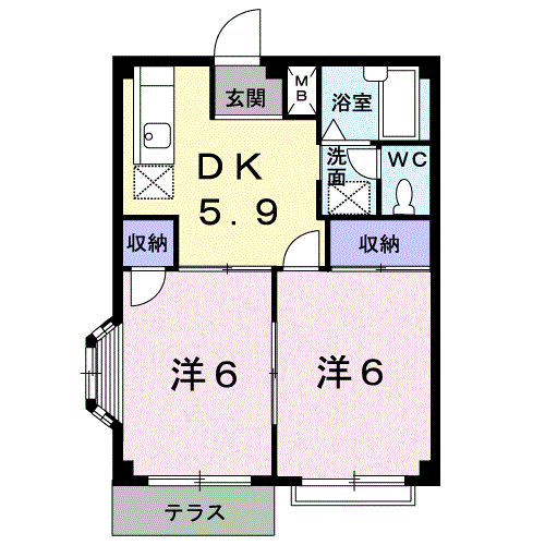 Planta 2DK de ホワイトルーム飯村Ｄ
