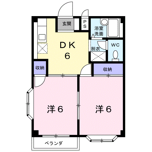 Planta 2DK de ホワイトルーム飯村Ｄ