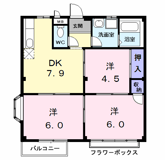 Planta 3DK de レジデンス吉津