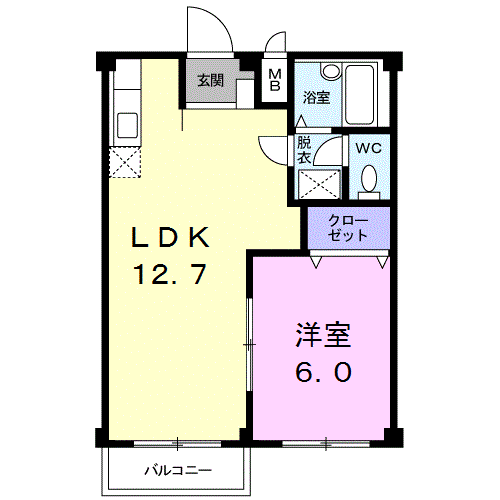 Planta 1LDK de エルディム西塚Ｂ