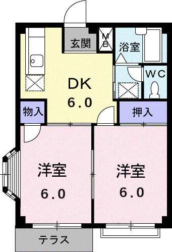 Planta do apartamento 2DK — エルディム伊藤