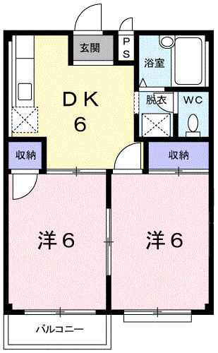 Planta 2DK de エルディム本地B棟