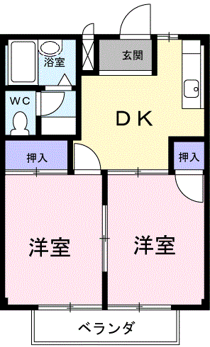 Planta 2DK de コーポ光桜ヶ丘