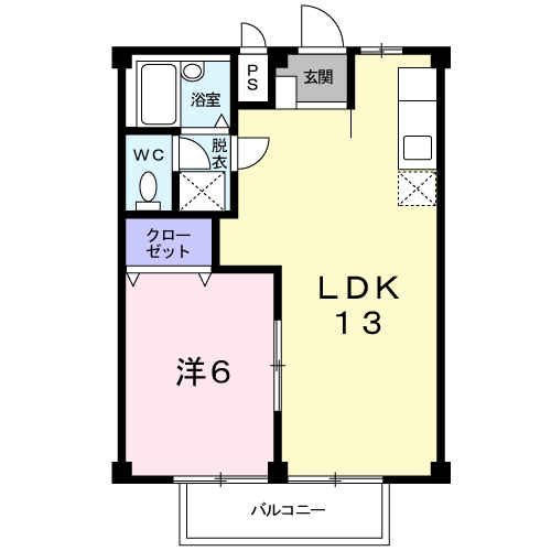 Planta 1LDK de パークサイド泉