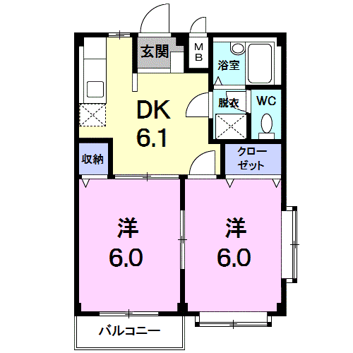 Planta 2DK de エルディムナツメＢ