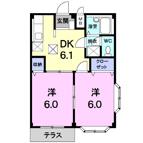 Planta 2DK de ペアハイツ三鷹Ａ
