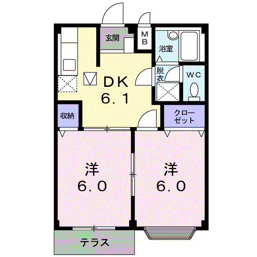 Planta 2DK de ペアハイツ三鷹Ａ