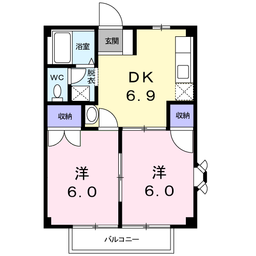 Planta 2DK de ニューシティ森前Ａ