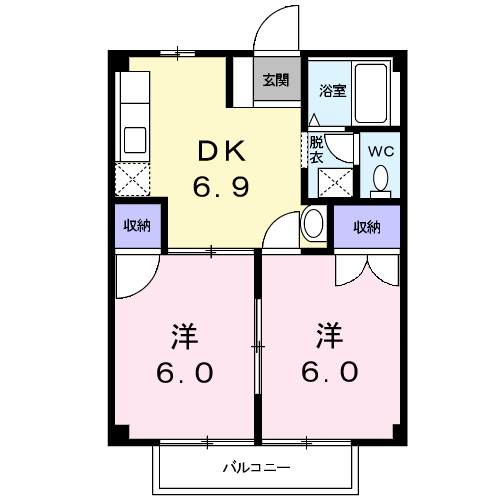 Planta 2DK de ニューシティ森前Ａ
