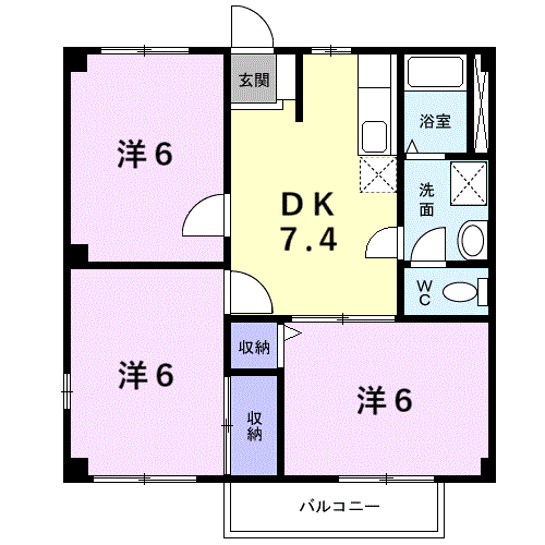 Planta 3DK de ニューシティ塩田町Ｂ
