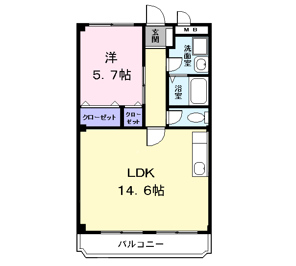 Planta 1LDK de エステート万町