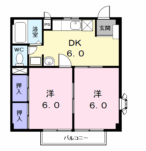 Planta 2DK de コンフォートスペース服部Ｂ