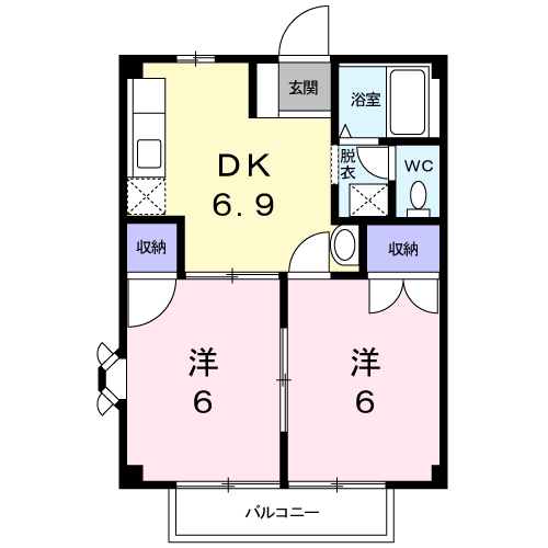 Planta 2DK de フリーハイツ