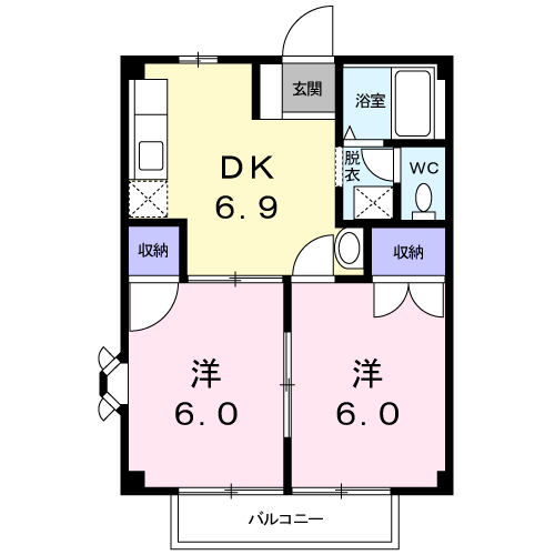 Planta 2DK de ニューシティ森前Ｂ