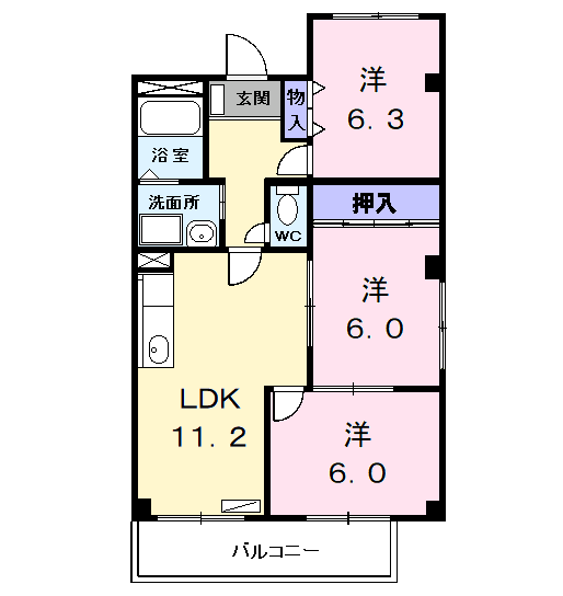 Planta 3LDK de ファミールＳⅡ