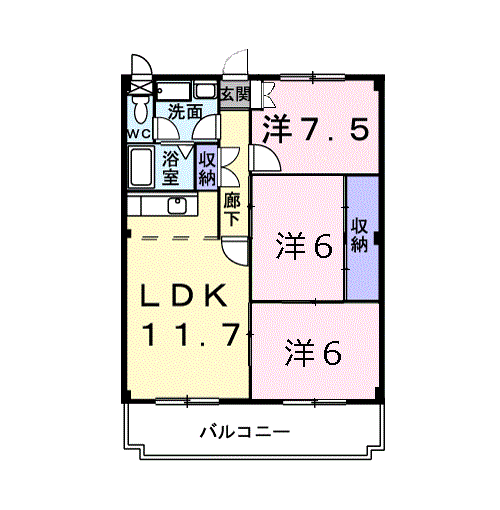 Planta 3LDK de サンパレス鈴木