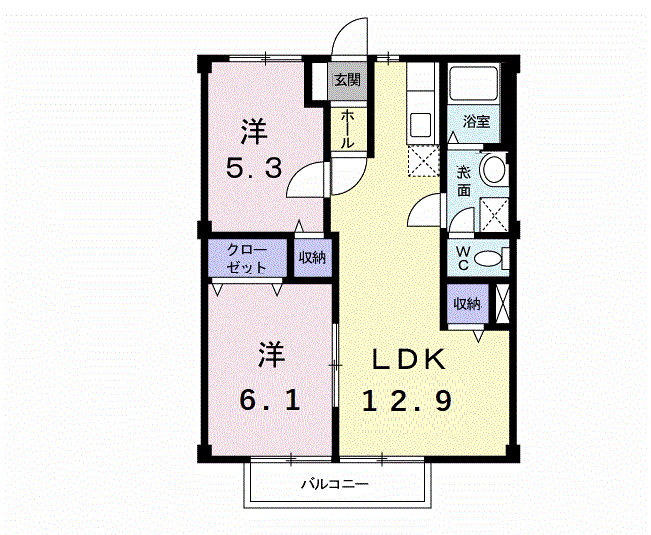 Planta 2LDK de パークヒルズ涼松Ａ