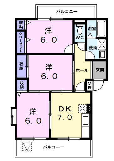 Planta 3DK de マンションゆたか