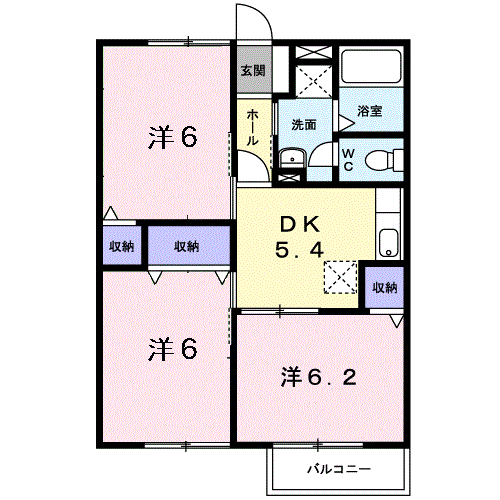 Planta 3DK de 西浜ハイツ