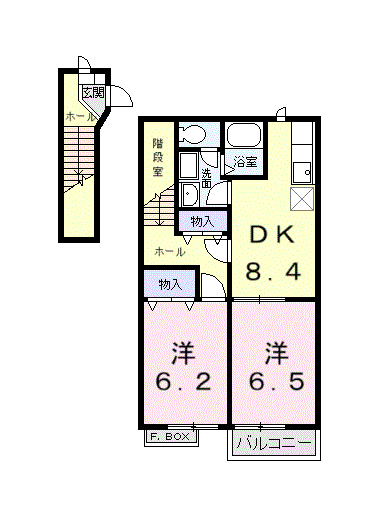 Planta 2DK de ジュネス城前　Ａ