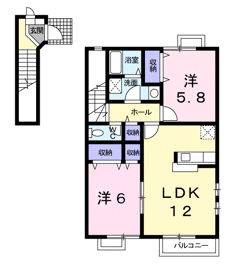 Planta 2LDK de ハピネス　ＫＩＲＡＲＡ　Ａ
