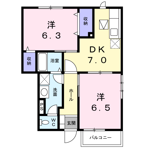 Planta 2DK de ウッドイン　２番館