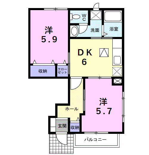 Planta 2DK de レイ　ヒルズ