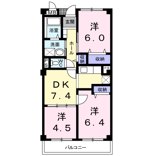 Planta 3DK de スカイコート　Ⅱ