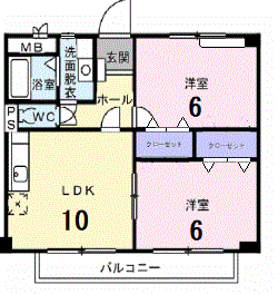 Planta 2LDK de フレスコ　アビタシオン