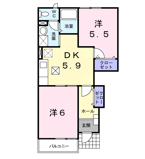 Planta 2DK de ドゥーメゾンＮ