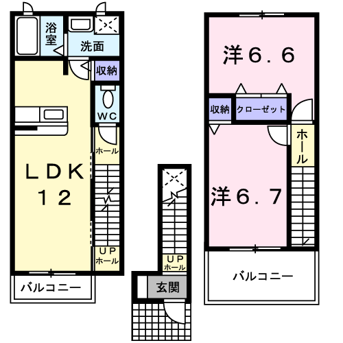 Planta 2LDK de エルミタージュ