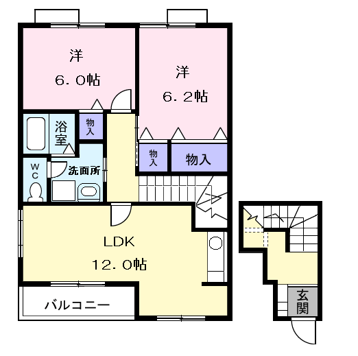 Planta 2LDK de Ｉ・Ｆｉｅｌｄ　Ａ