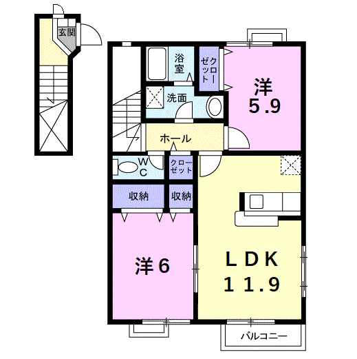 Planta 2LDK de マ－ヴェラスⅠ