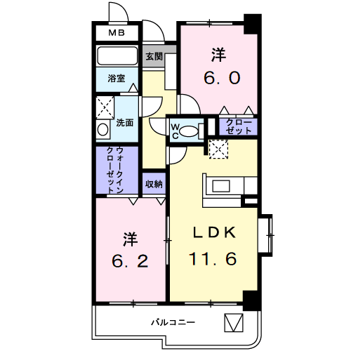 Planta 2LDK de スカイピュア　１６