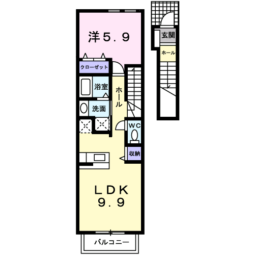 Planta 1LDK de ハーヴェストⅠ