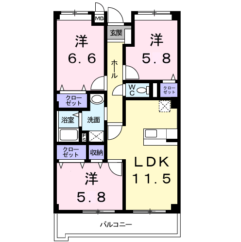 Planta 3LDK de アウローラ