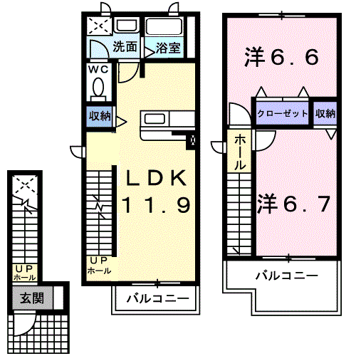 Planta 2LDK de プリヴェイル中松山