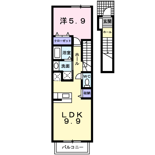 Planta 1LDK de サンリット天伯