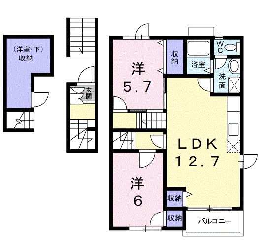 Planta 2LDK de カーサ　リーヴァ