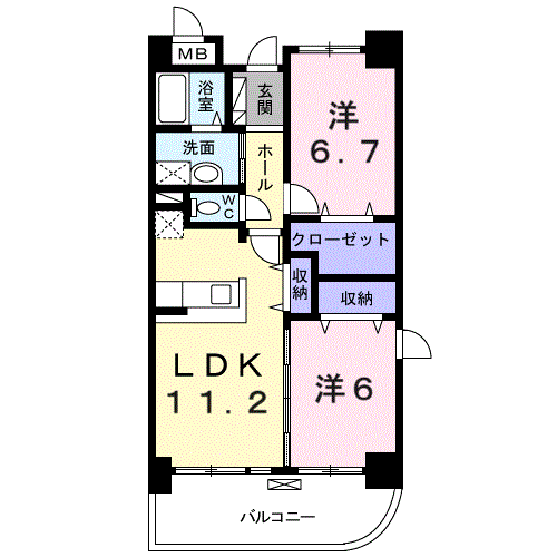 Planta 2LDK de プラシード