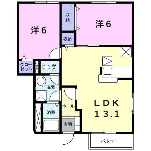 Planta 2LDK de グリ－ンハイツ宮町Ａ