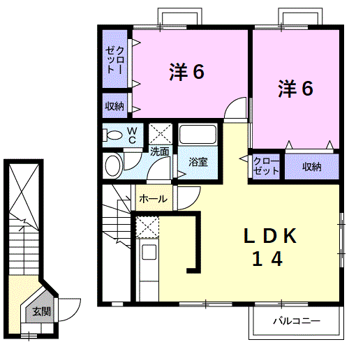 Planta 2LDK de グリ－ンハイツ宮町Ａ
