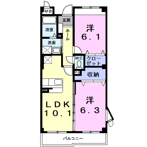 Planta 2LDK de ＳｕｎＳｏｌｅｉｌ２１
