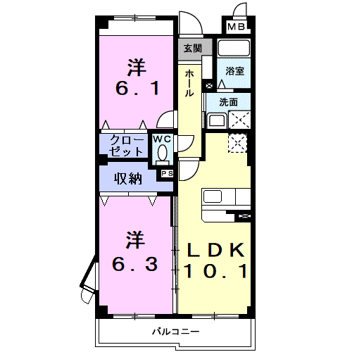 Planta 2LDK de ＳｕｎＳｏｌｅｉｌ２１