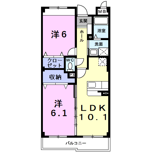 Planta 2LDK de ＳｕｎＳｏｌｅｉｌ２１