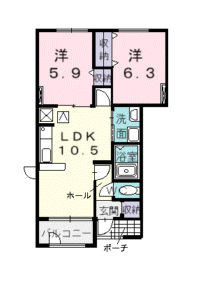 Planta 2LDK de ラ・メルヴェイユⅡ